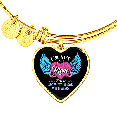 I'm Not Just A Mom I'm A Mom To A Son With Wings Heart Pendant Necklace-Bangle - Heart Luxury Bangle (Gold Plated)