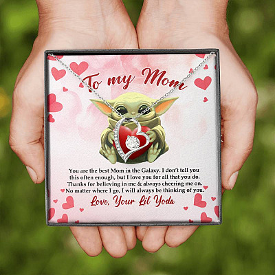 From Baby Yoda To My Mom You Are The Best Mom In The Galaxy Mother's Day Forever Love Heart Pendant Necklace