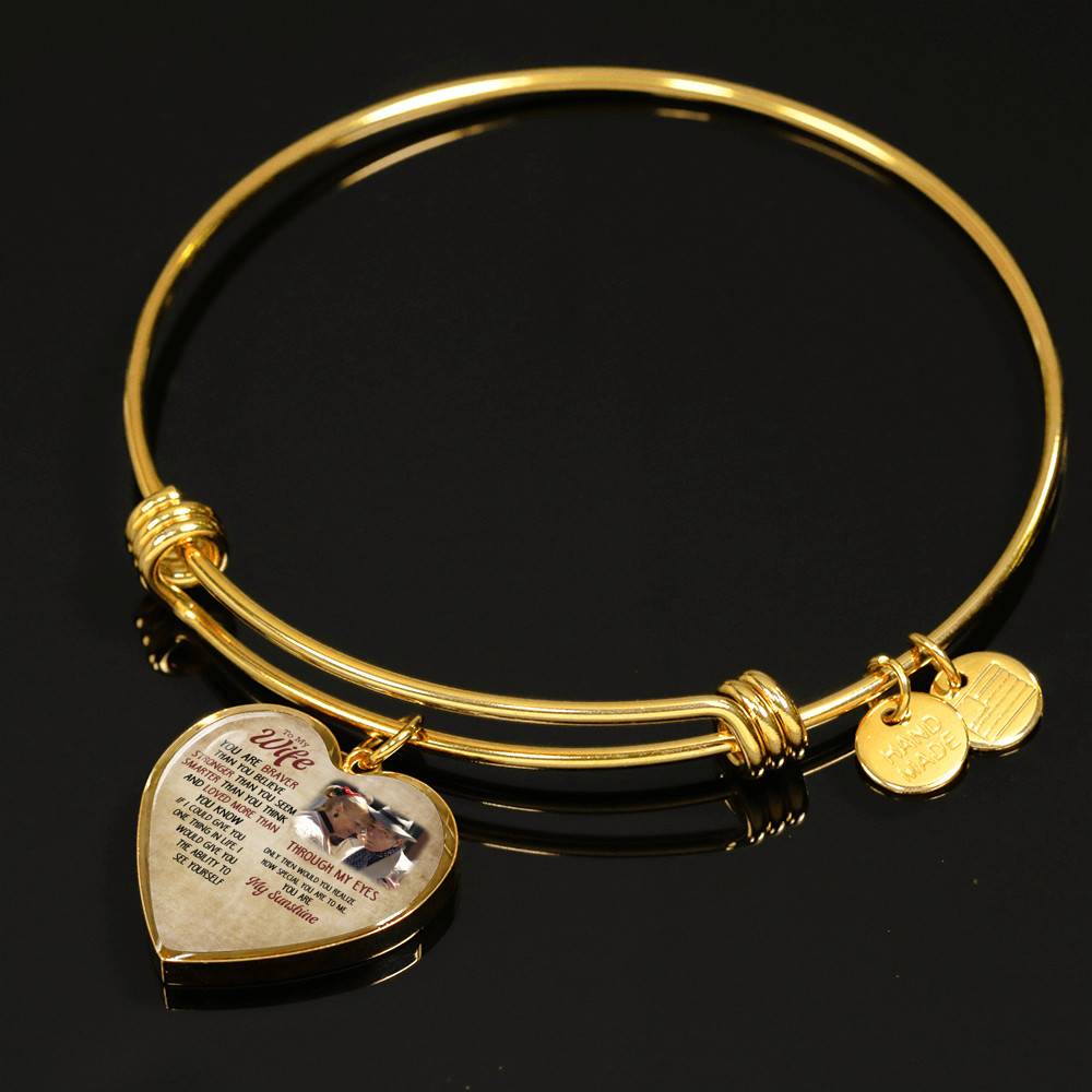 Personalized Photo To My Wife You Are Braver Than You Believe Stronger Than You Seem Heart Pendant Necklace-Bangle