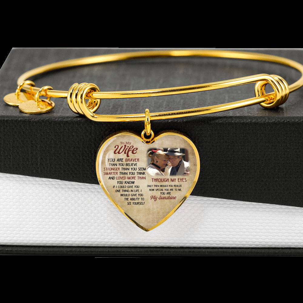 Personalized Photo To My Wife You Are Braver Than You Believe Stronger Than You Seem Heart Pendant Necklace-Bangle