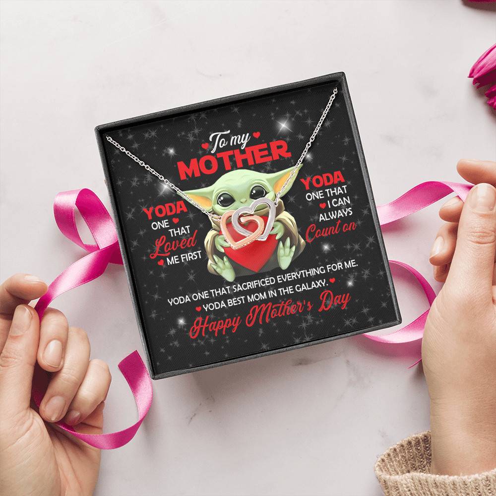 To My Mother Yoda One That Loved Me First Yoda Best Mom In The Galaxy Joined Interlocking Hearts Pendant Necklace