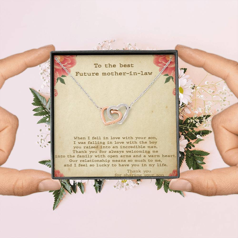 To The Best Future Mother In Law Thank You For Sharing Your Son Joined Interlocking Hearts Necklace