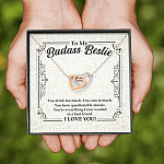 To My Badass Bestie You Drink You Cuss Too Much You're Everything I Want Funny Interlocking Hearts Necklace