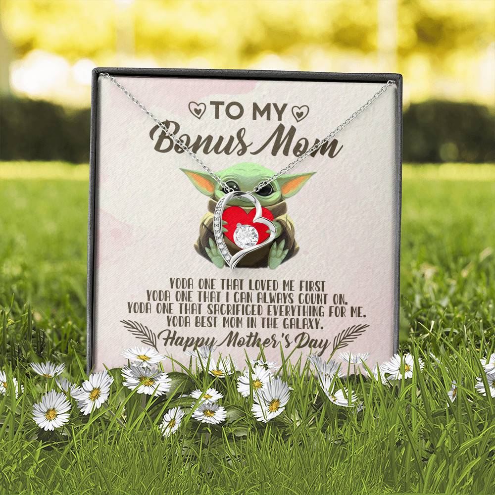 To My Bonus Mom Yoda the One That Loves Me First Happy Mother's Day Forever Love Pendant Necklace