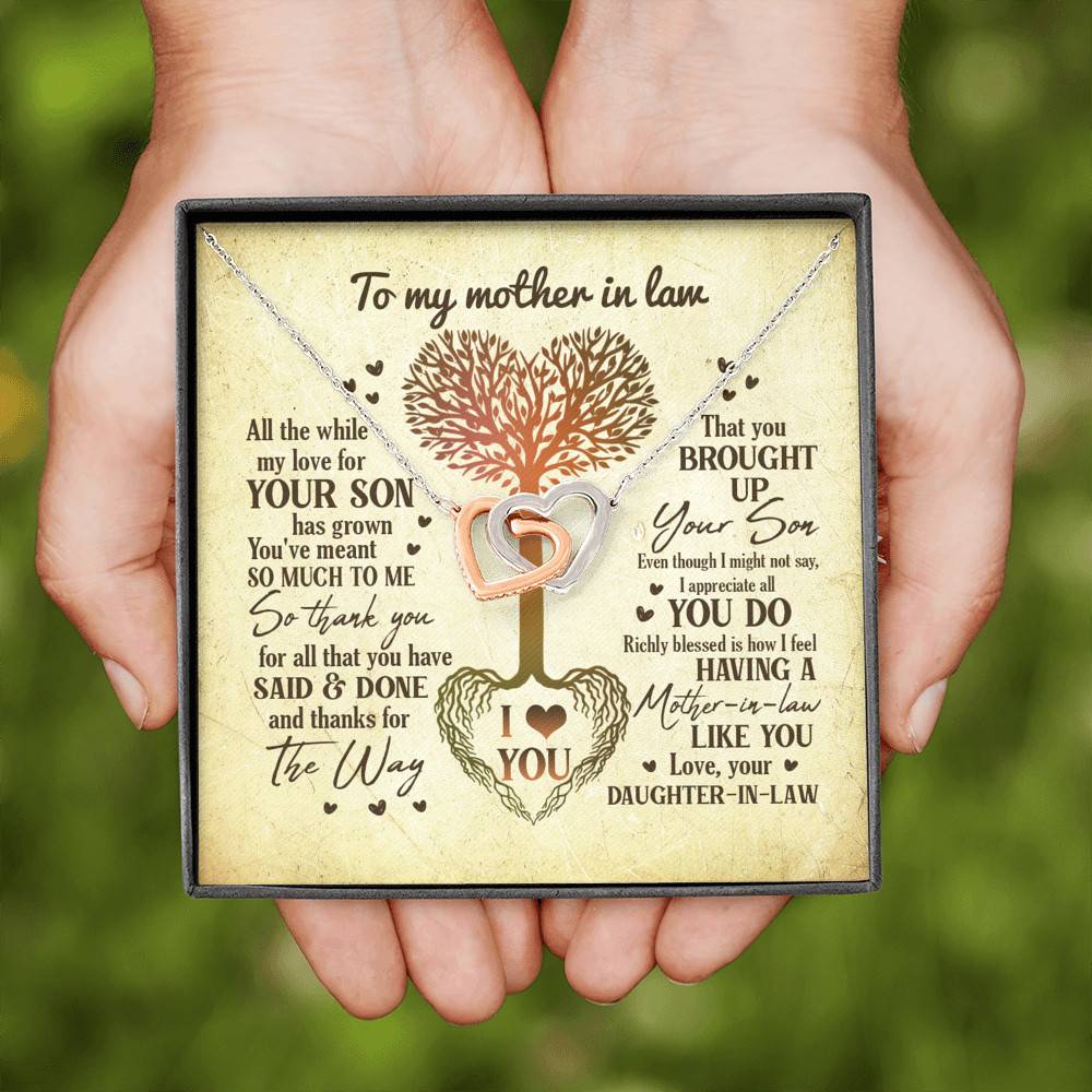 Heart Tree To My Mother In Law All The While My Love For Your Son Has Grown Joined Interlocking Hearts Necklace