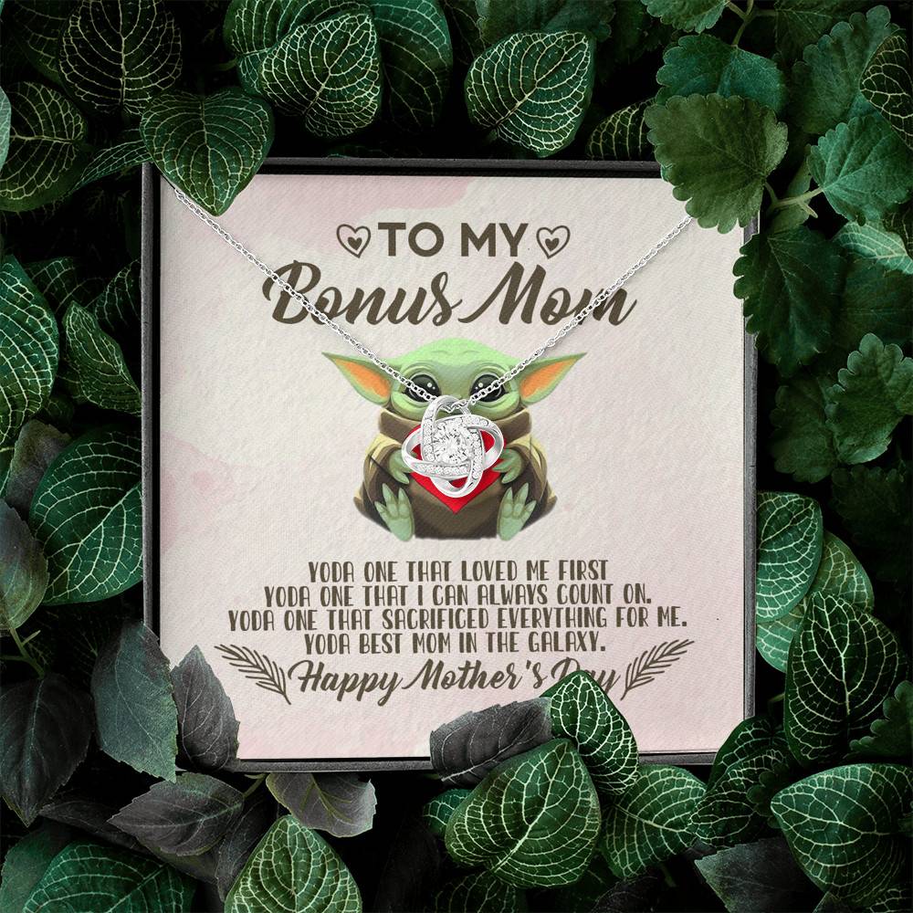 To My Bonus Mom Yoda the One That Loves Me First Happy Mother's Day Love Knot Pendant Necklace