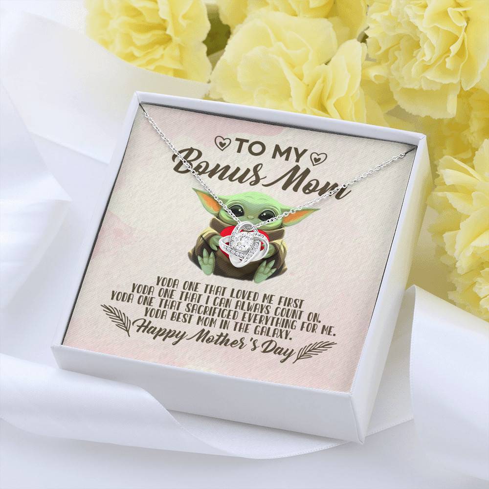 To My Bonus Mom Yoda the One That Loves Me First Happy Mother's Day Love Knot Pendant Necklace