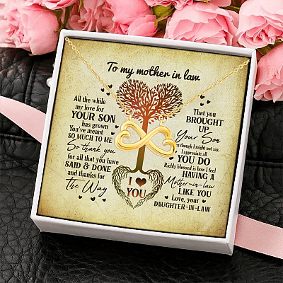 Heart Tree To My Mother In Law All The While My Love For Your Son Has Grown Infinity Heart Pendant Necklace