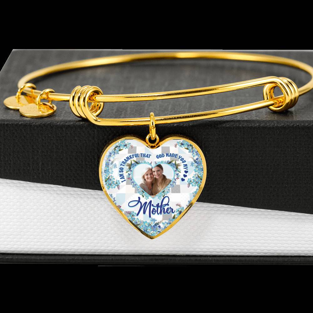 Personalized Photo I Am So Thankful That God Made You My Mother Heart Pendant Necklace - Bangle