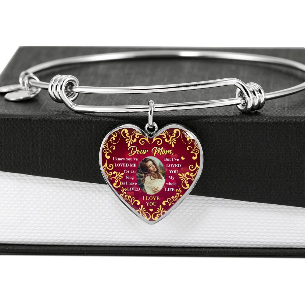 Personalized Photo Dear Mom I Know You've Loved Me for As Long as I Have Lived Heart Pendant Necklace - Bangle