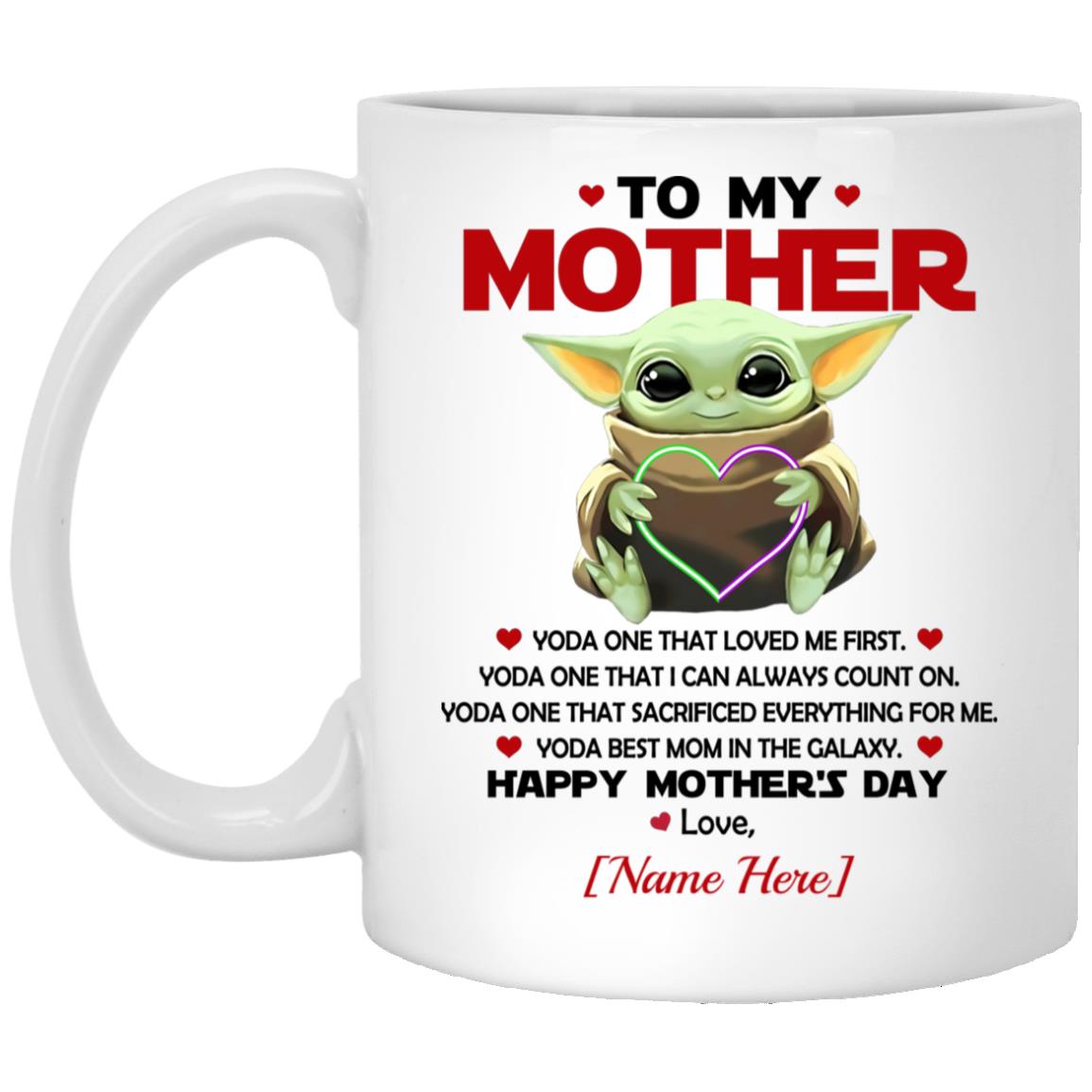 Personalized Baby Yoda Mug, White, 11 oz. White Mug