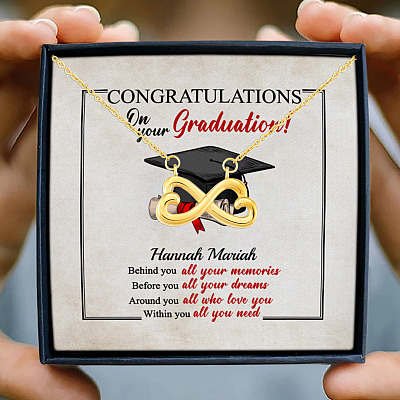 Personalized Congratulations Graduation Behind You All Your Memories Class Of 2021 Infinity Heart Necklace