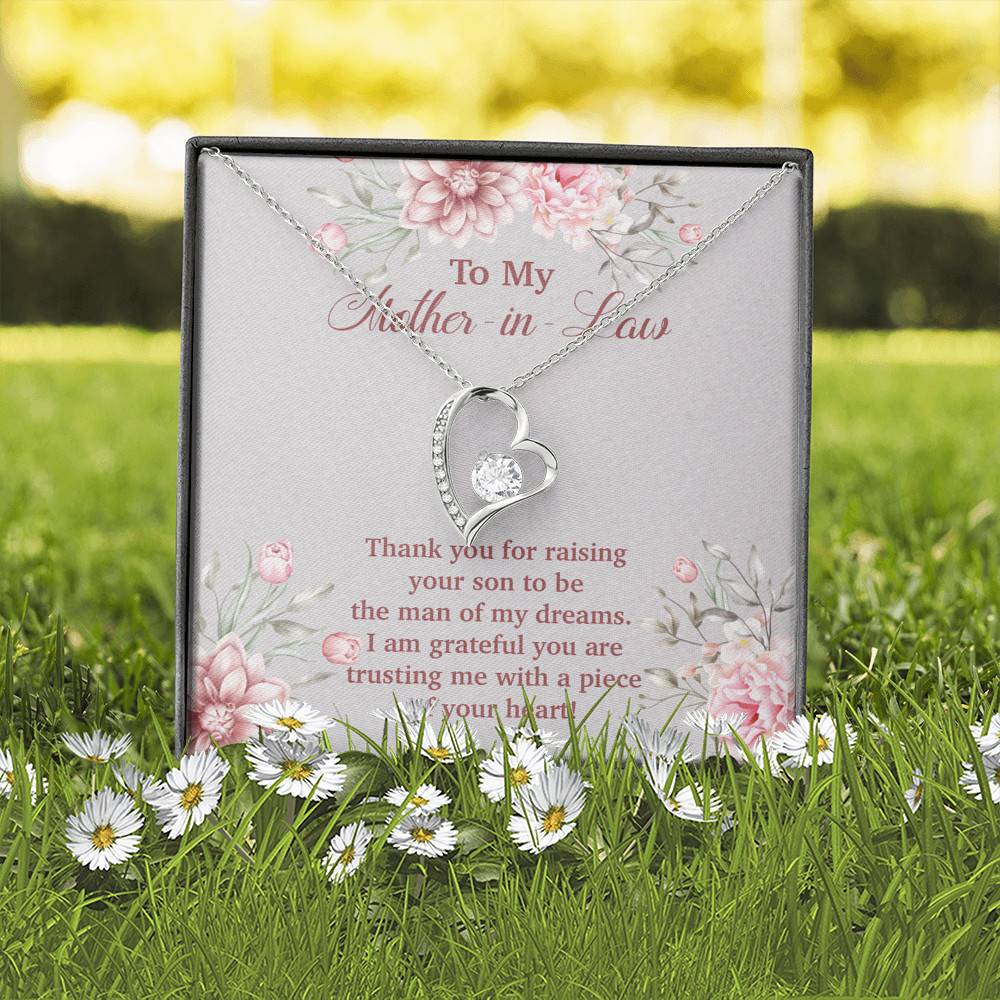 To My Mother in Law Thank You for Raising Your Son to Be the Man of My Dreams Forever Love Pendant Necklace