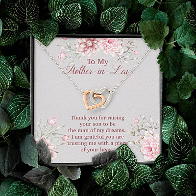 To My Mother in Law Thank You for Raising Your Son to Be the Man of My Dreams Interlocking Hearts Pendant Necklace