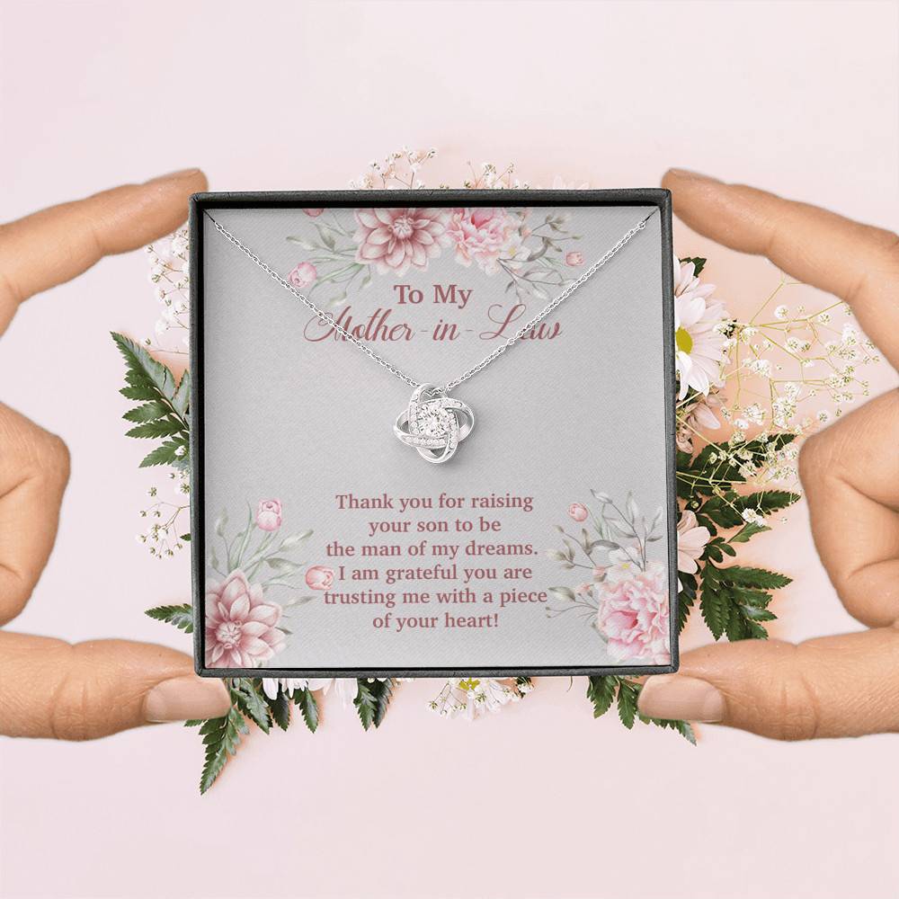 To My Mother in Law Thank You for Raising Your Son to Be the Man of My Dreams Love Knot Pendant Necklace