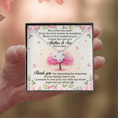 You Loved Him First Mother-In-Law Love Knot Pendant Necklace