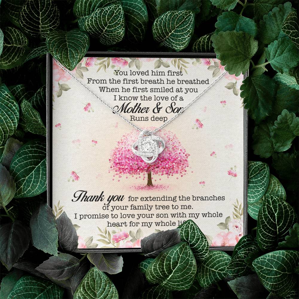 You Loved Him First Mother-In-Law Love Knot Pendant Necklace