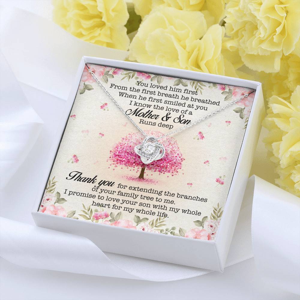 You Loved Him First Mother-In-Law Love Knot Pendant Necklace