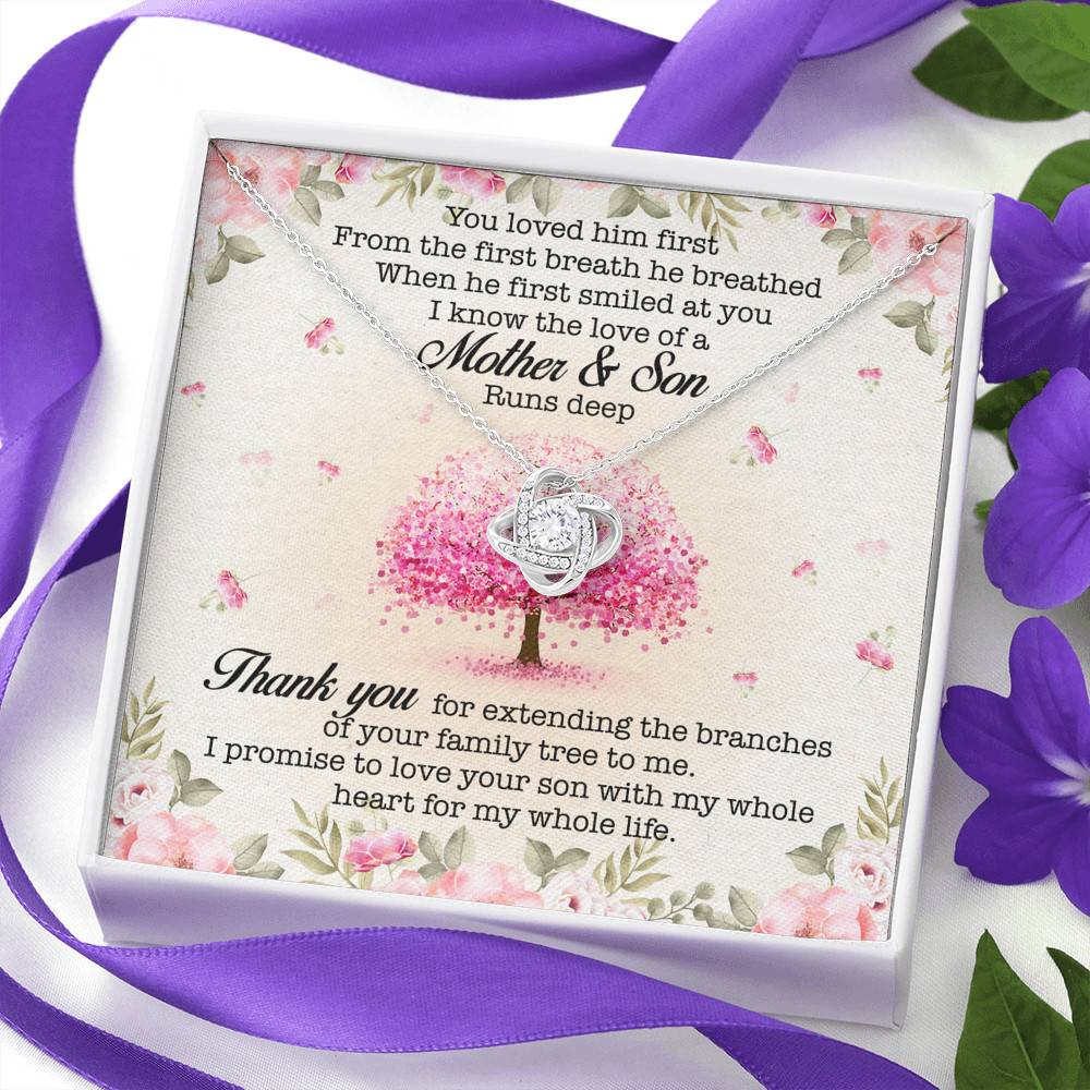 You Loved Him First Mother-In-Law Love Knot Pendant Necklace