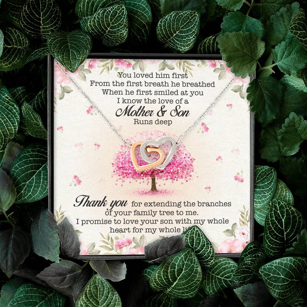 You Loved Him First Mother-In-Law Interlocking Hearts Pendant Necklace