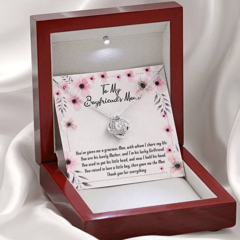 To My Boyfriend's Mom You've Given Me a Gracious Man Mother's Day Gift Love Knot Pendant Necklace