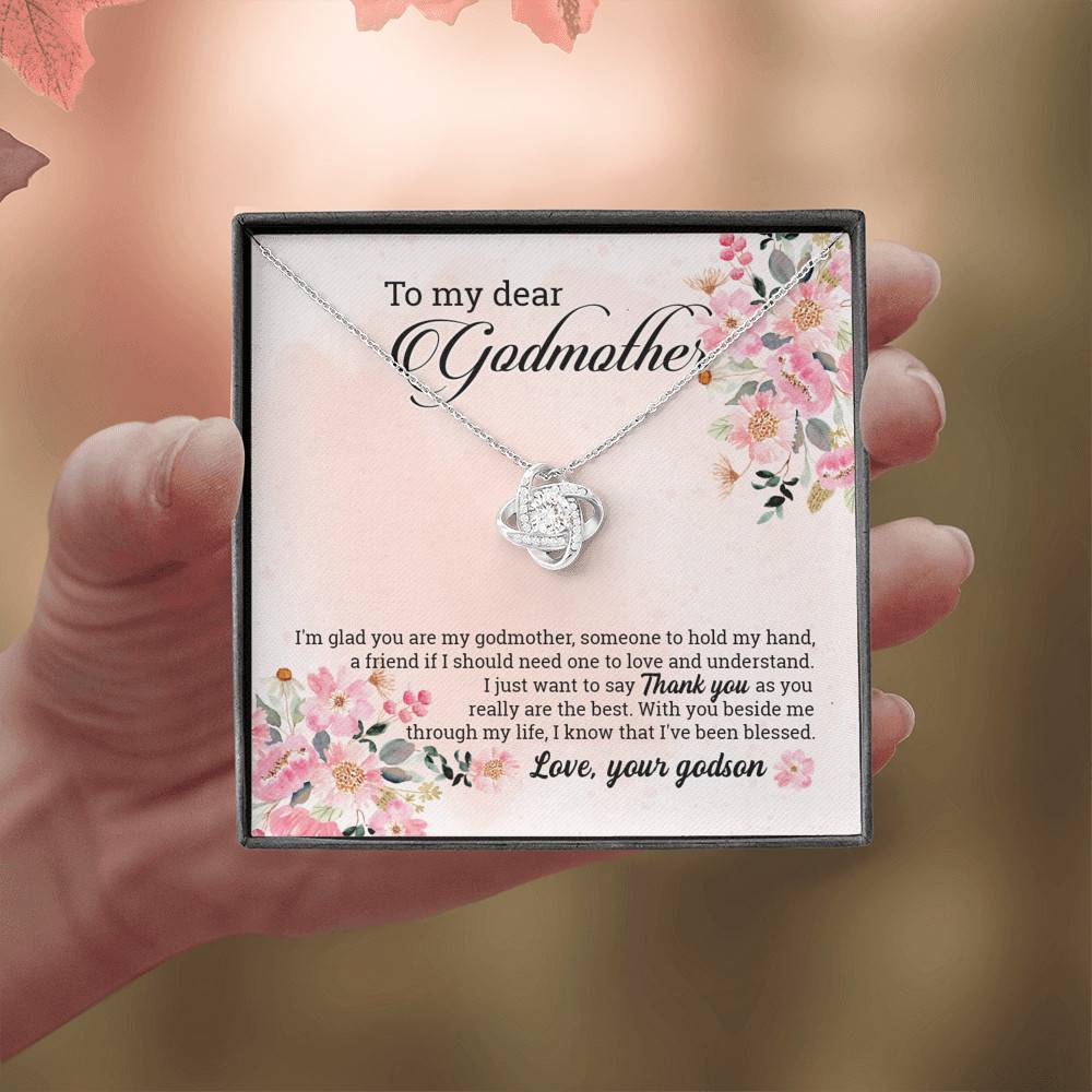 Godson To My Dear Godmother I'm Glad You Are My Godmother Love Knot Pendant Necklace