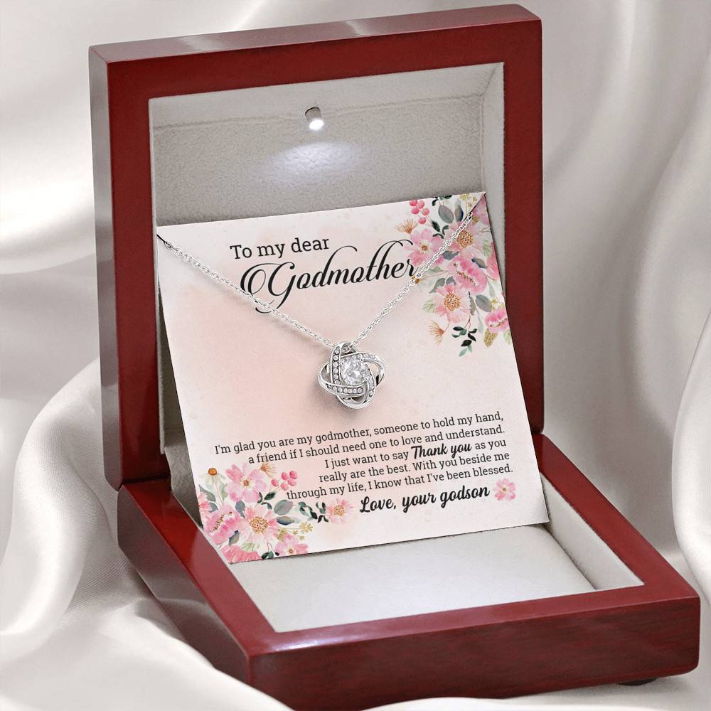 Godson To My Dear Godmother I'm Glad You Are My Godmother Love Knot Pendant Necklace
