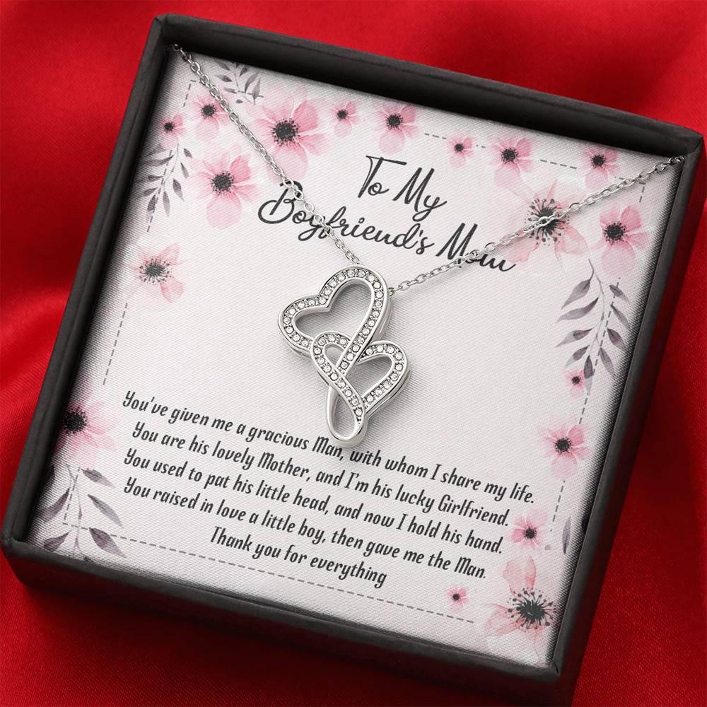 To My Boyfriend's Mom You've Given Me a Gracious Man Mother's Day Gift Double Hearts Pendant Necklace
