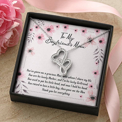 To My Boyfriend's Mom You've Given Me a Gracious Man Mother's Day Gift Double Hearts Pendant Necklace