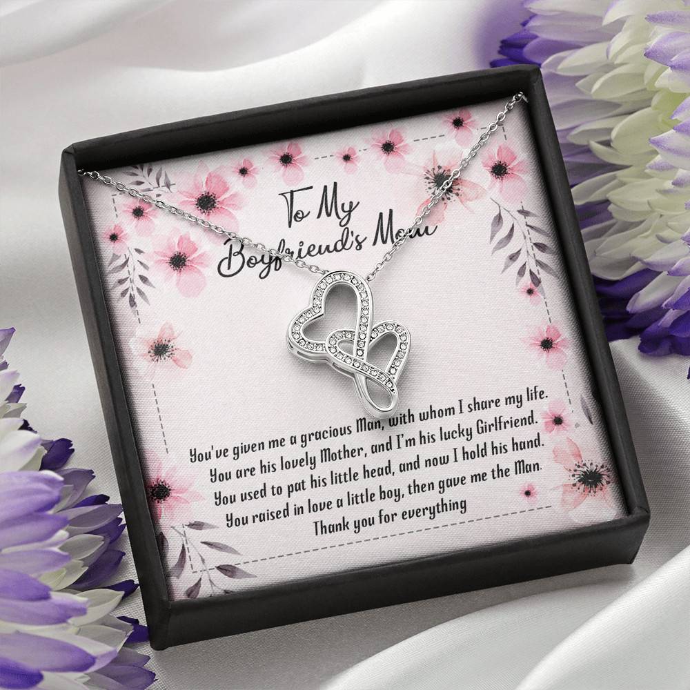 To My Boyfriend's Mom You've Given Me a Gracious Man Mother's Day Gift Double Hearts Pendant Necklace