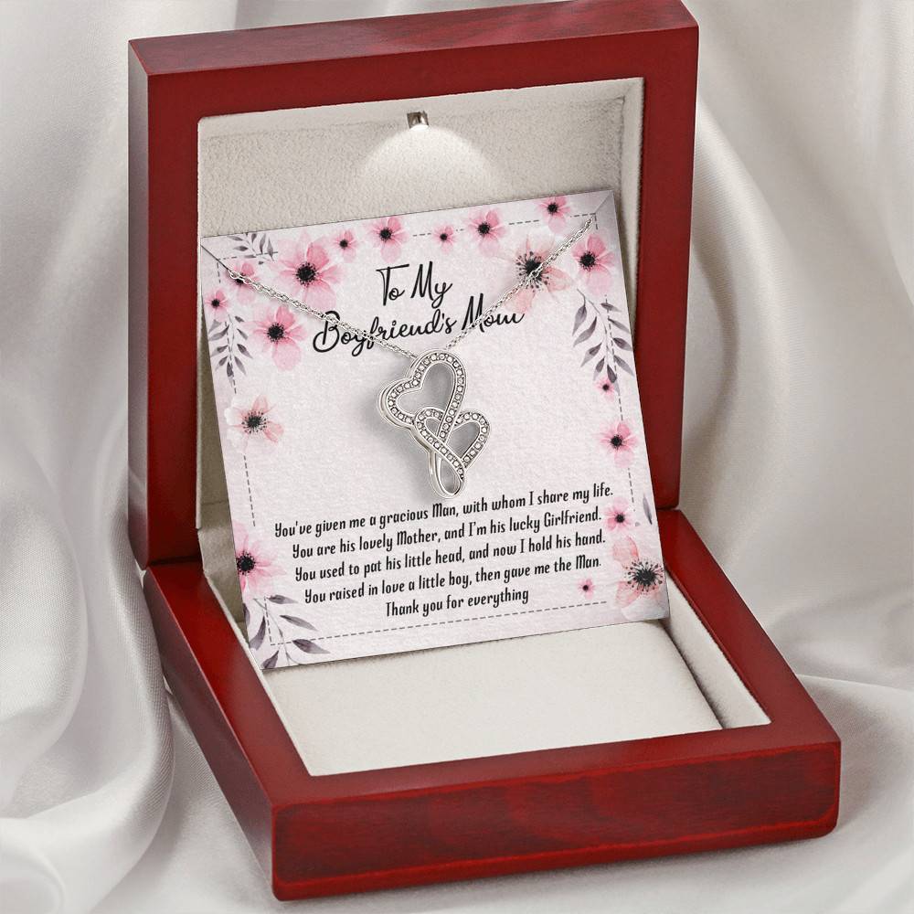 To My Boyfriend's Mom You've Given Me a Gracious Man Mother's Day Gift Double Hearts Pendant Necklace
