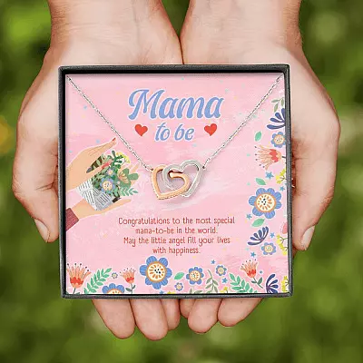 Mama to Be Gift Congratulations for Your New Baby Interlocking Heart Pendant Necklace
