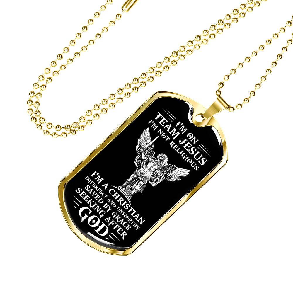 I'm on Team Jesus I'm Not Religious I'm Christian Imperfect and Unworthy Dog Tag Pendant Necklace