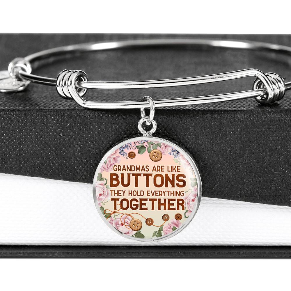 Grandmas Are Like Buttons They Hold Everything Together Circle Pendant Necklace