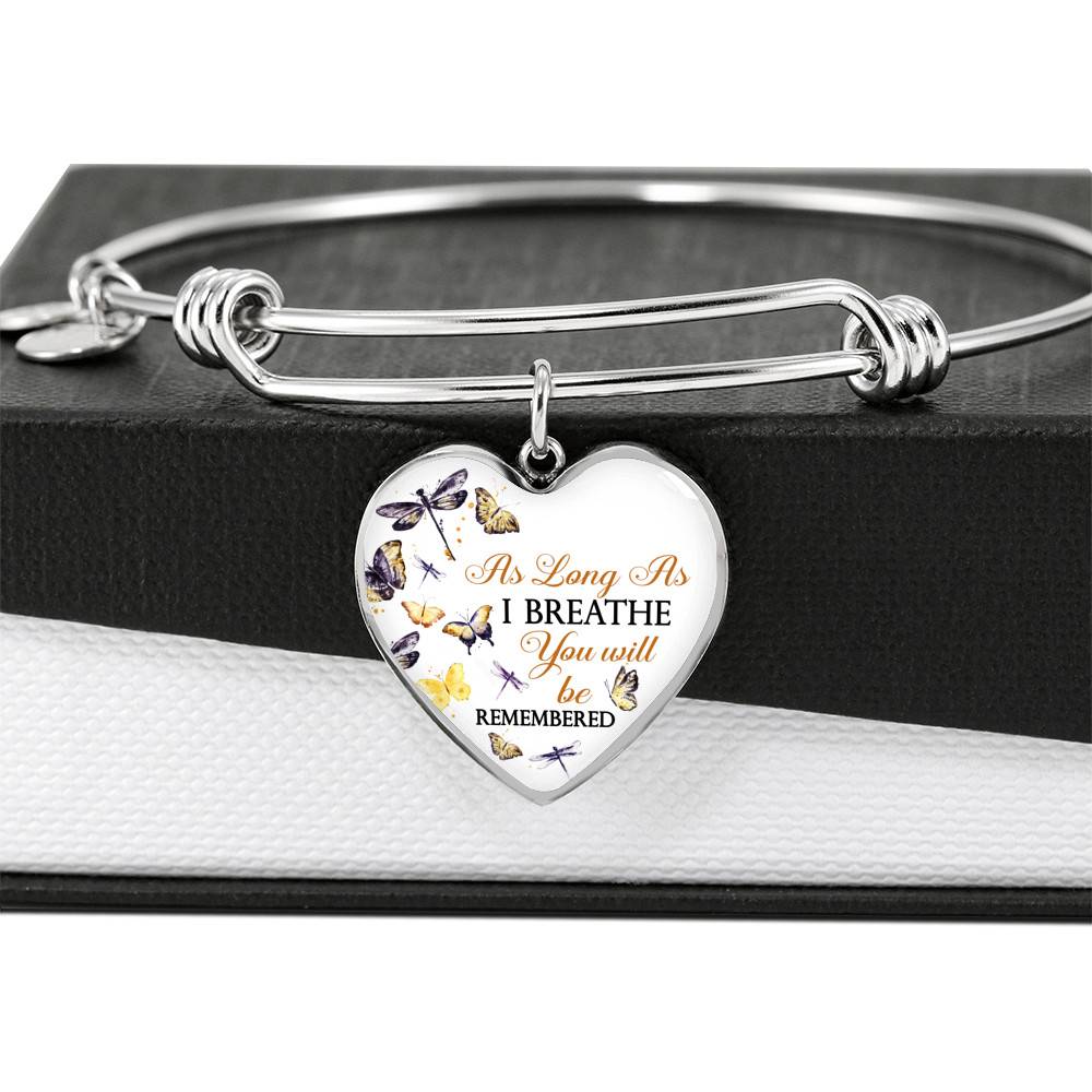 Personalized As Long As I Breathe You Will Be Remembered Heart Pendant Necklace - Memorial Customized Necklace