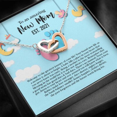 Personalized to An Amazing New Mom Interlocking Hearts Pendant Necklace