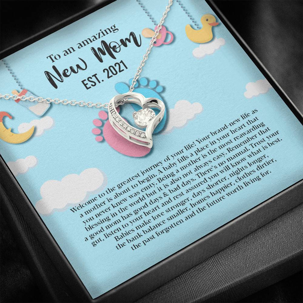 Personalized to An Amazing New Mom Infinity Heart Pendant Necklace