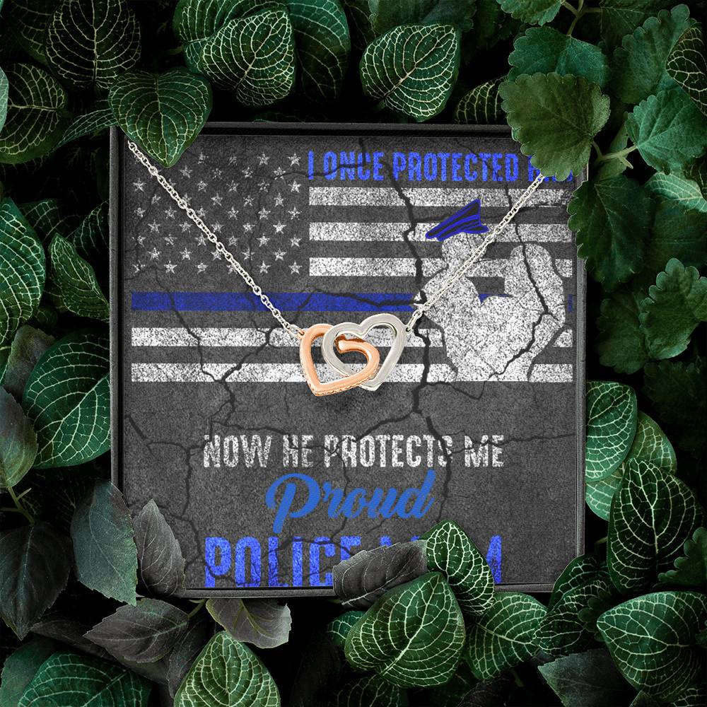 I Once Protected Him Now He Protects Me Proud Police Mom American Flag Interlocking Hearts Pendant Necklace I Once Protected Him Now He Protects Me Proud Police Mom American Flag Interlocking Hearts Pendant Necklace