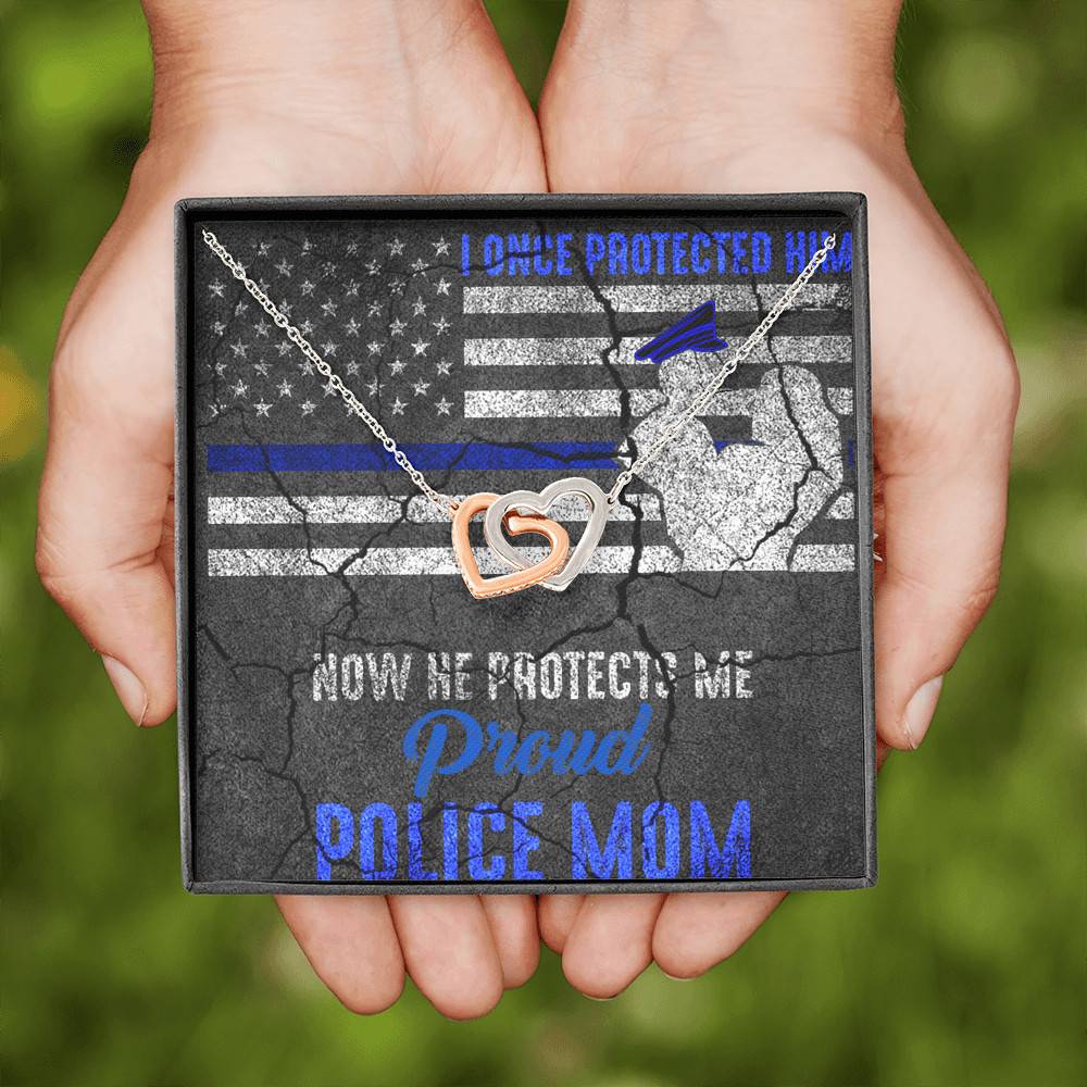 I Once Protected Him Now He Protects Me Proud Police Mom American Flag Interlocking Hearts Pendant Necklace I Once Protected Him Now He Protects Me Proud Police Mom American Flag Interlocking Hearts Pendant Necklace