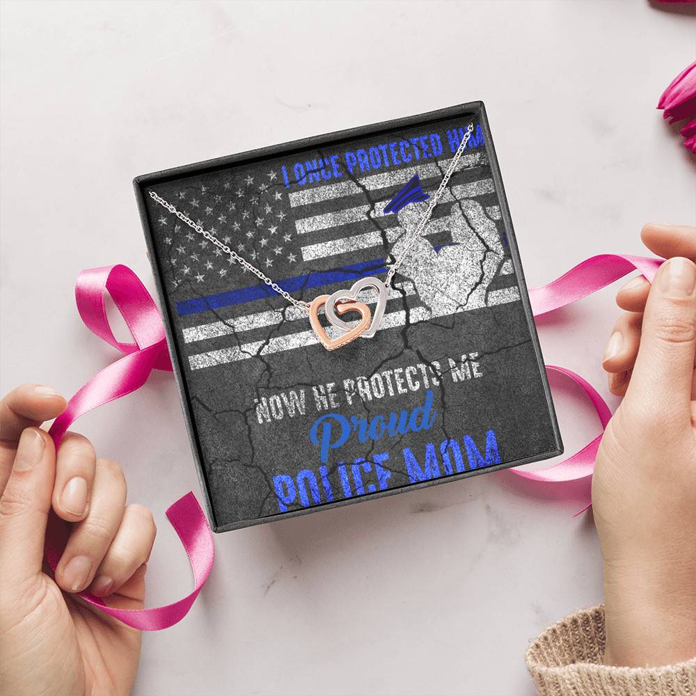 I Once Protected Him Now He Protects Me Proud Police Mom American Flag Interlocking Hearts Pendant Necklace I Once Protected Him Now He Protects Me Proud Police Mom American Flag Interlocking Hearts Pendant Necklace