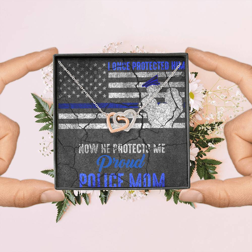 I Once Protected Him Now He Protects Me Proud Police Mom American Flag Interlocking Hearts Pendant Necklace I Once Protected Him Now He Protects Me Proud Police Mom American Flag Interlocking Hearts Pendant Necklace