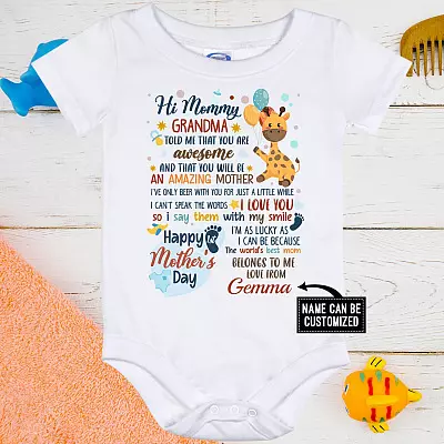 Alternative view of Personalized New Mom Mother's Day Gift Baby Onesie - Hi Mommy Grandma Told Me Toddler Baby Infant Bodysuit