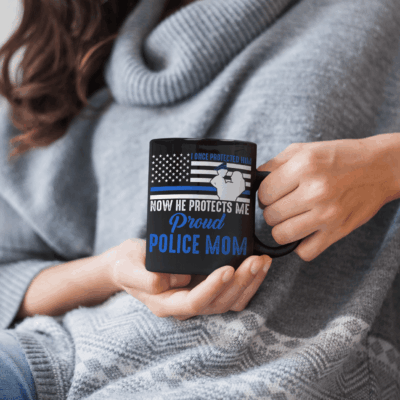 Alternative view of I Once Protected Him Now He Protects Me Proud Police Mom Coffee Mug-Beer Stein-Water Bottle-Color Changing Mug