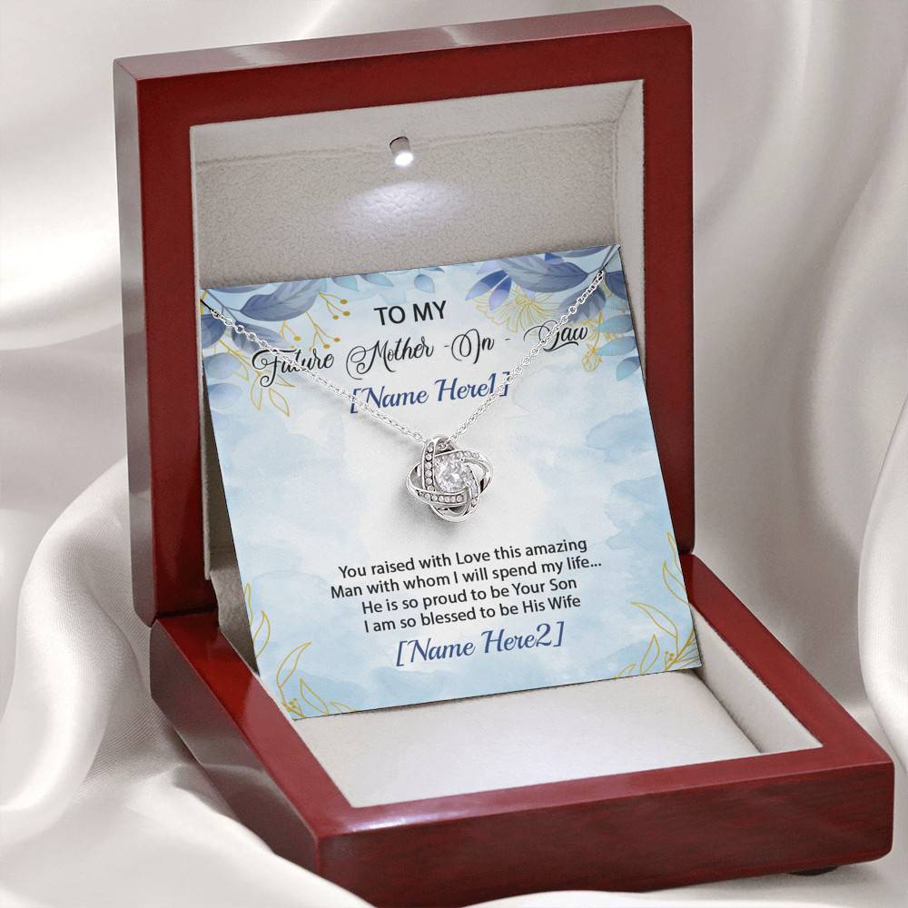 Personalized Text To My Future Mother-In-Law Saying I'm So Blessed To Be His Wife Saying Love Knot Necklace