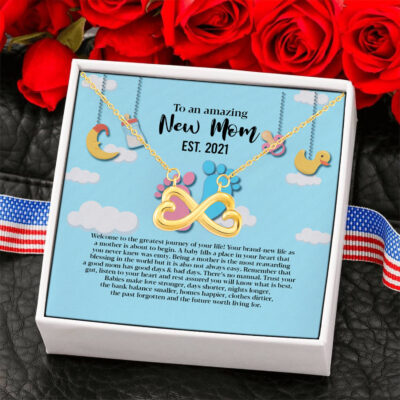 Personalized to An Amazing New Mom Infinity Heart Pendant Necklace