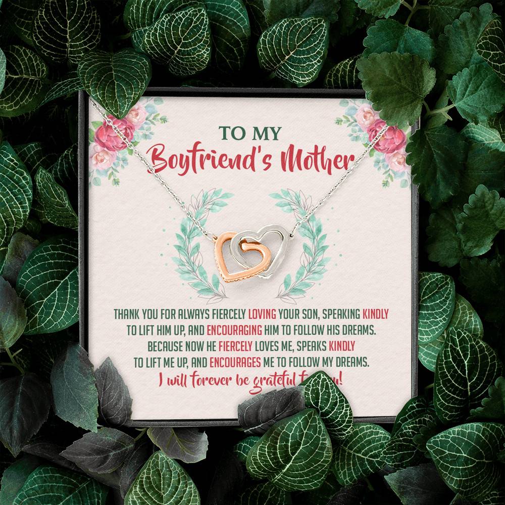 To My Boyfriend's Mother Thank You for Always Fiercely You Son Joined Interlocking Hearts Necklace