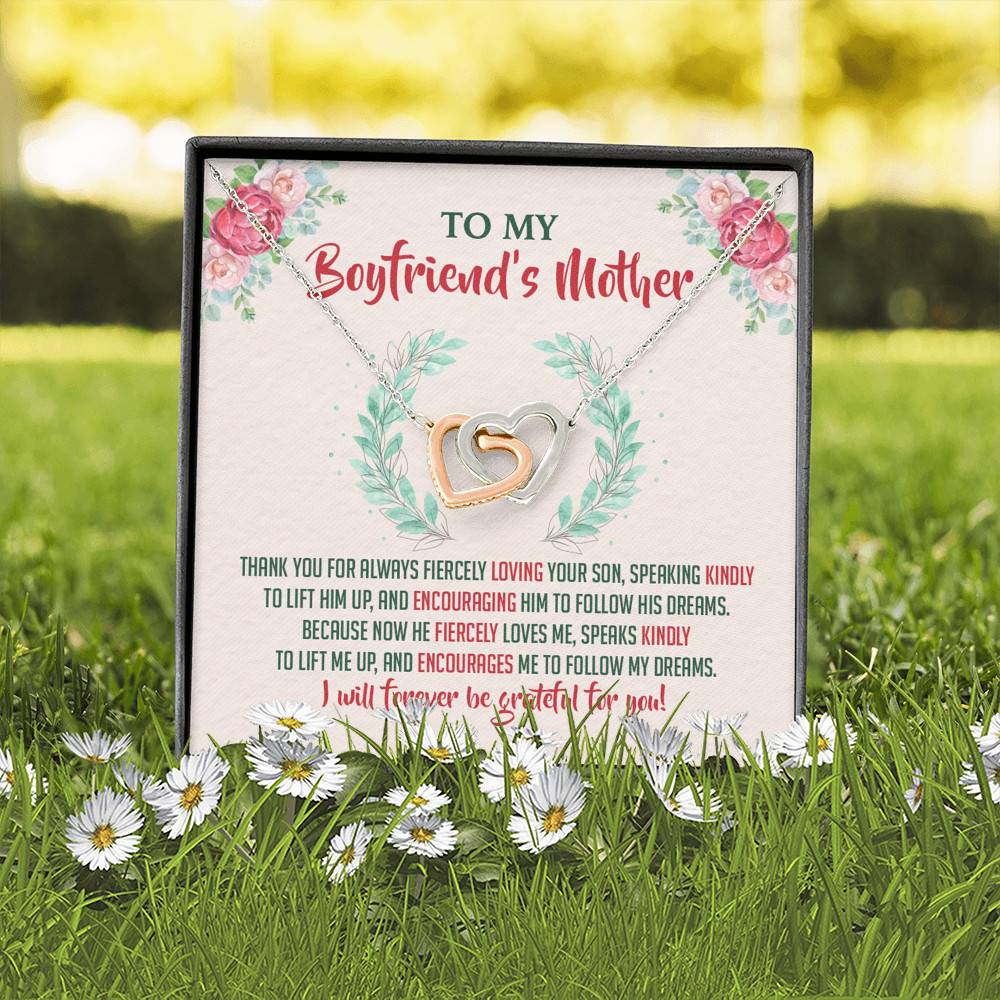 To My Boyfriend's Mother Thank You for Always Fiercely You Son Joined Interlocking Hearts Necklace