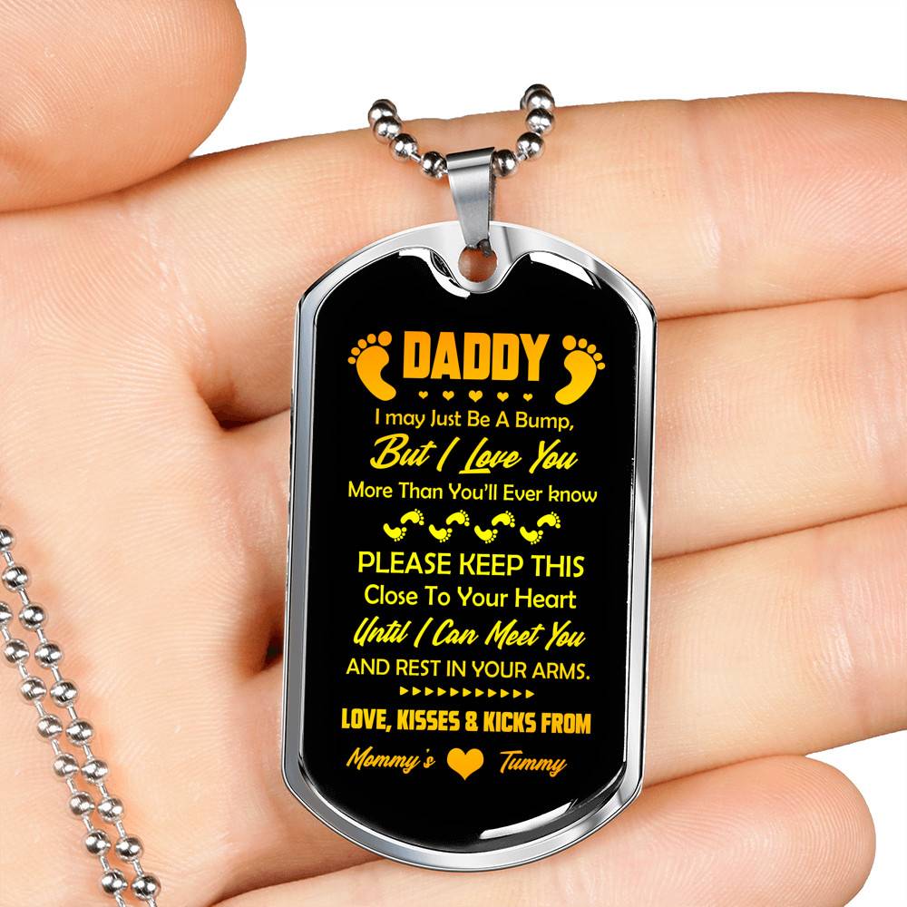 Footprint Daddy I May Just Be a Bump but I Love You More Than You'll Ever Know Dog Tag Pendant Necklace