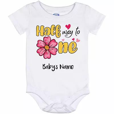 Personalized Half Way onesie, White, Baby Onesie - 12 Month