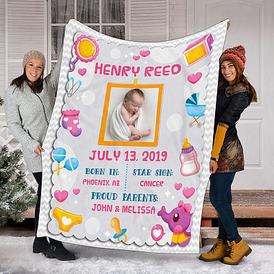 Alternative view of Personalized Custom Photo Baby Name Blanket - Cute Infant Information Fleece Blanket – Mink Blanket